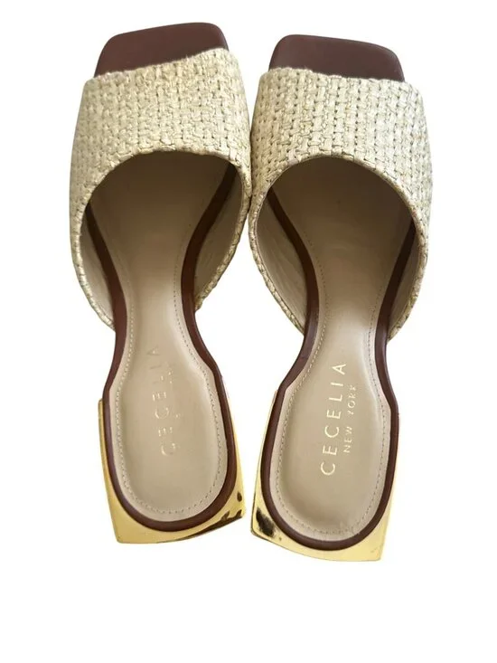CECELIA NEW YORK Straw Gold Block Heels Sandals Size 10 - Picture 7 of 13